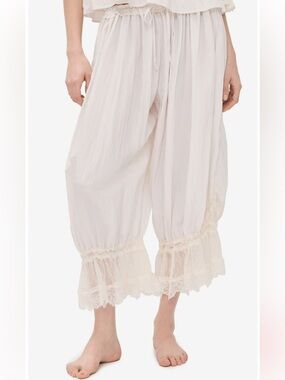 White Boho Lace-Trim Cropped Bloomer Pants